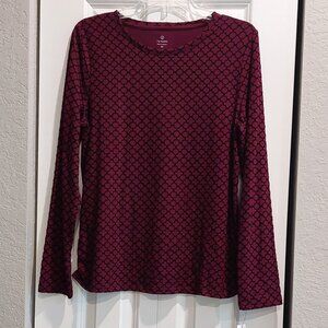 T by Talbots Maroon & Black Print Long Sleeve Blouse Women's Size M